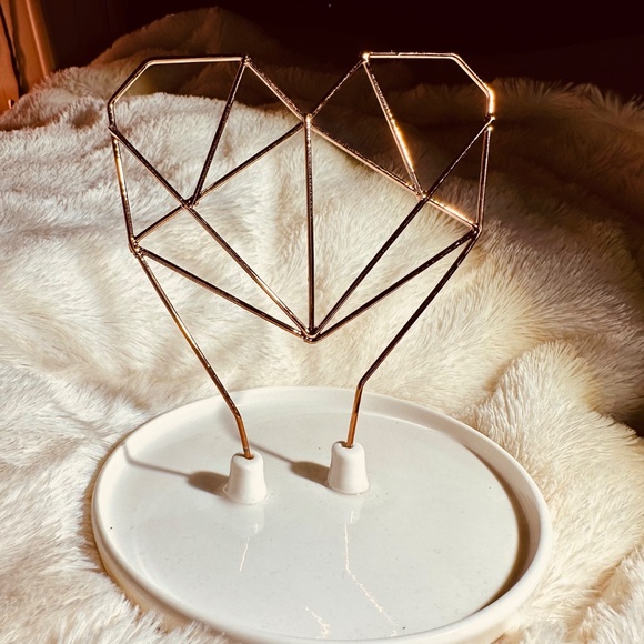 Rose Gold & White Jewelry Holder, Organizer, Display | Geometric Heart | New Box - Picture 1 of 11